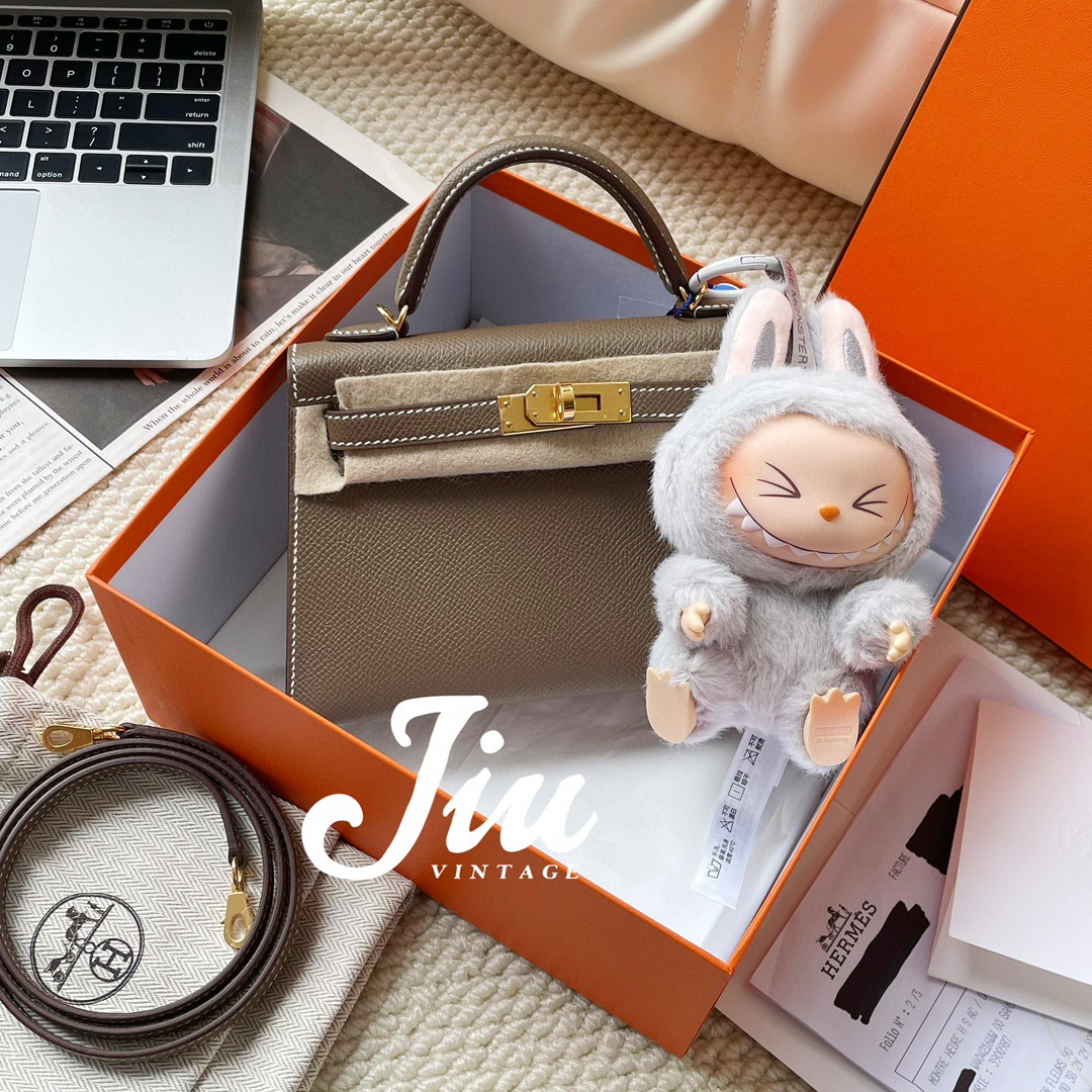 未使用 Hermes/爱马仕 kelly2代大象灰金扣w刻ep皮全新CG18-0011