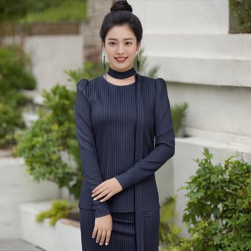 极简风休闲风时尚套装半高领气质圆领长袖时尚女士