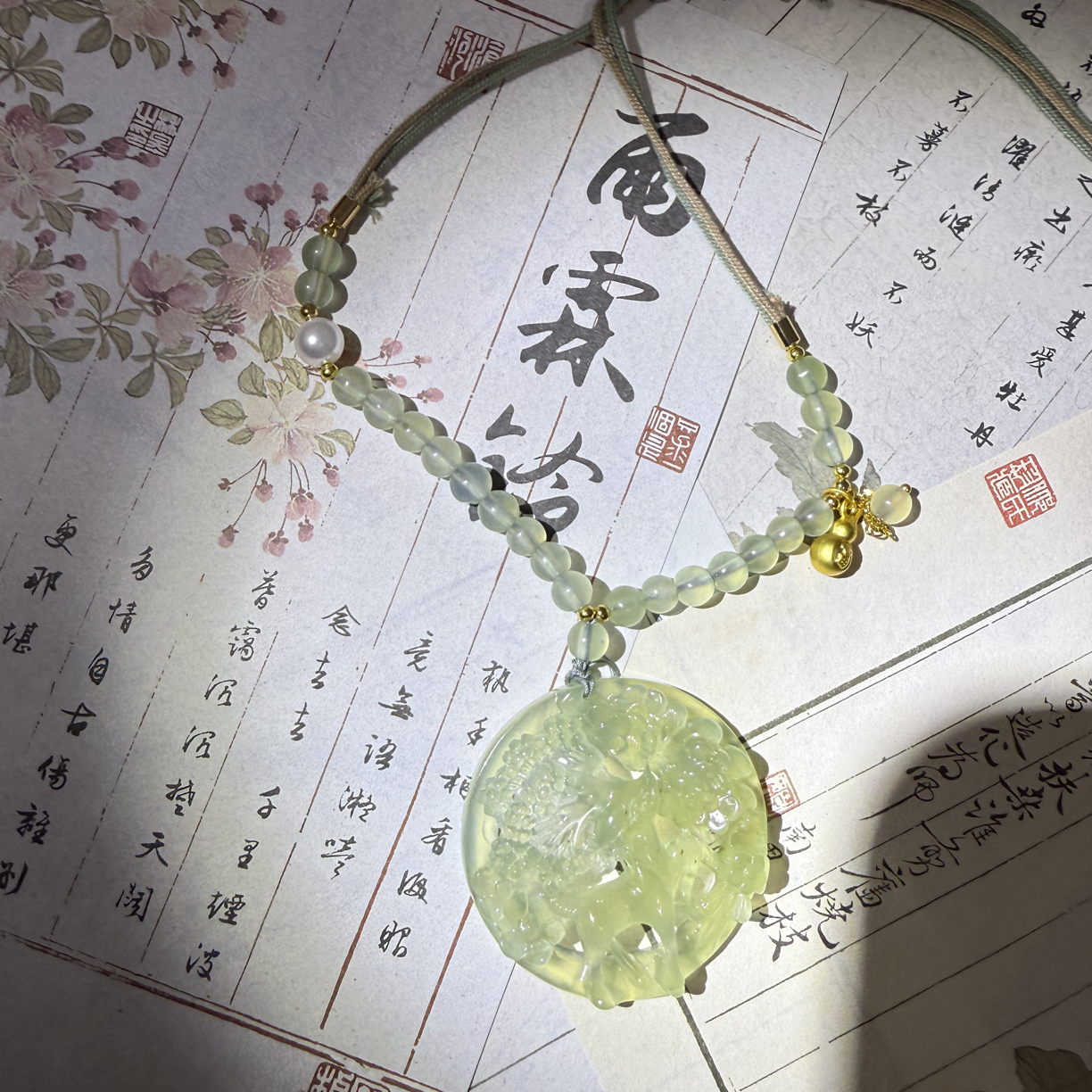 天然手工雕刻鹿鹿生花精品毛衣链