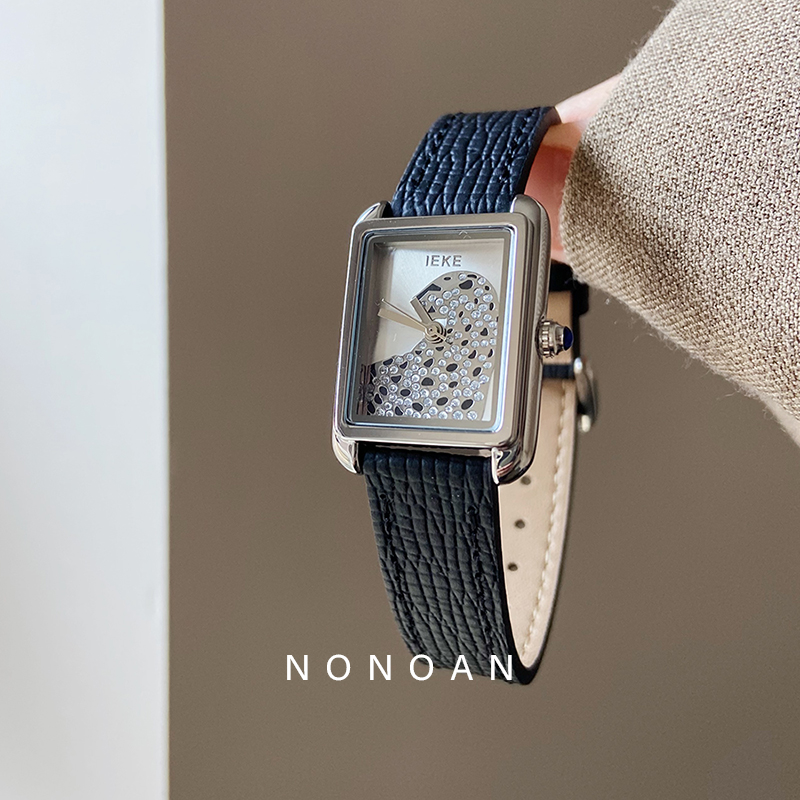 NONOAN《钻豹》轻奢简约方形真皮女士石英表高级感百搭小众风格521