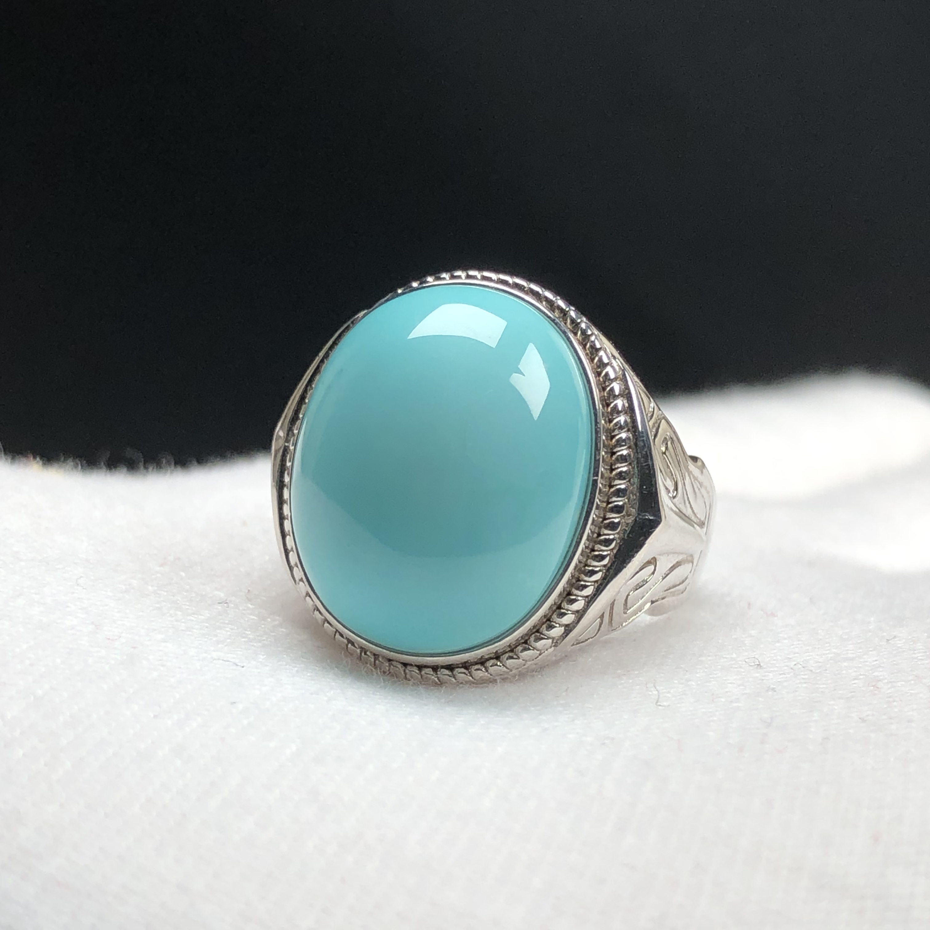 鼎玉绿松石湖北原矿绿松石精品男士戒指 大戒面瓷粙 保真保天然