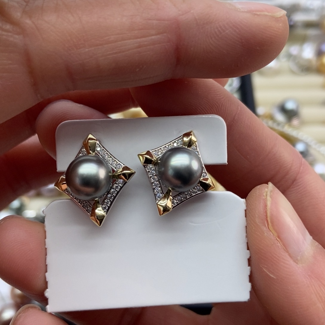 海水珍珠耳饰银S925镶嵌