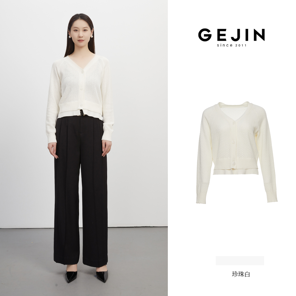 GEJIN/歌锦薄款女长袖短款毛针织衫珍珠白毛衣时髦9322560459