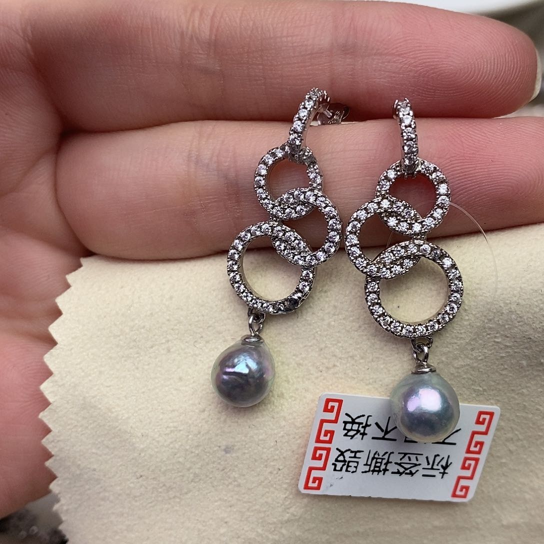 海水珍珠耳饰银S925镶嵌