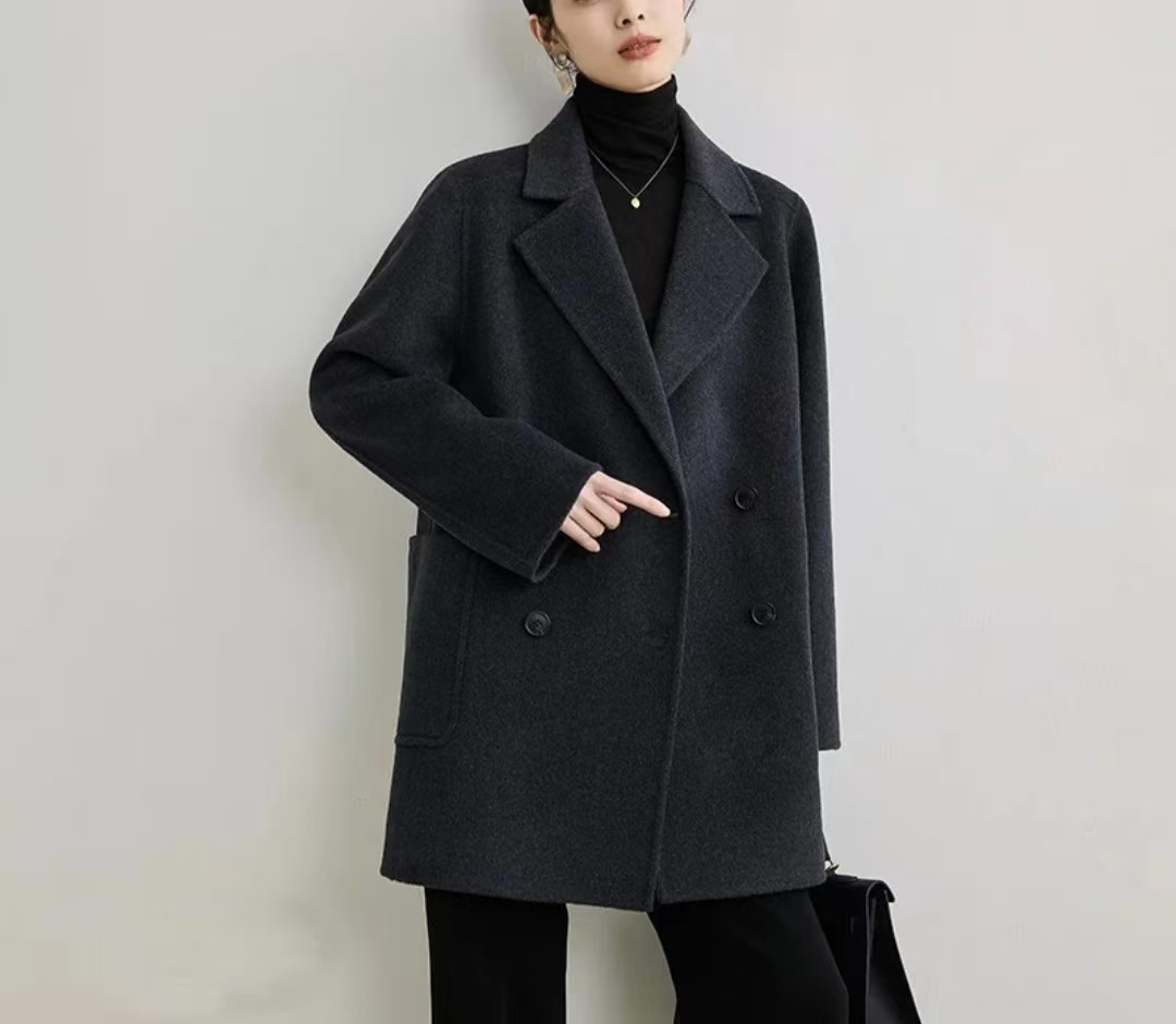 032-31002 保暖中长款翻领百搭衣服呢大衣外套