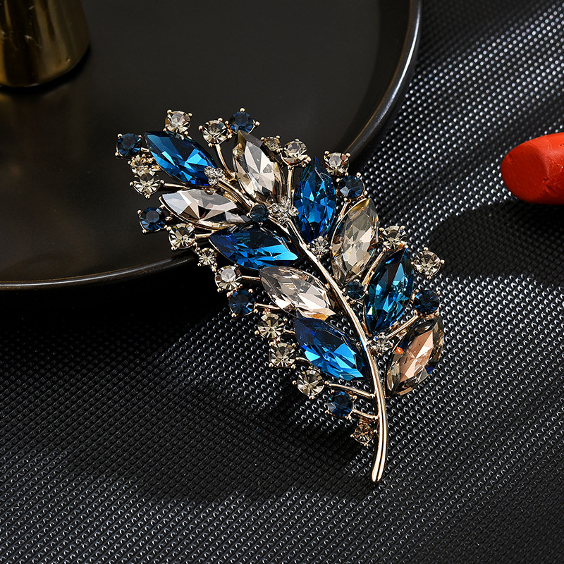  1837法【优雅树叶】设计师款蓝色树叶胸针