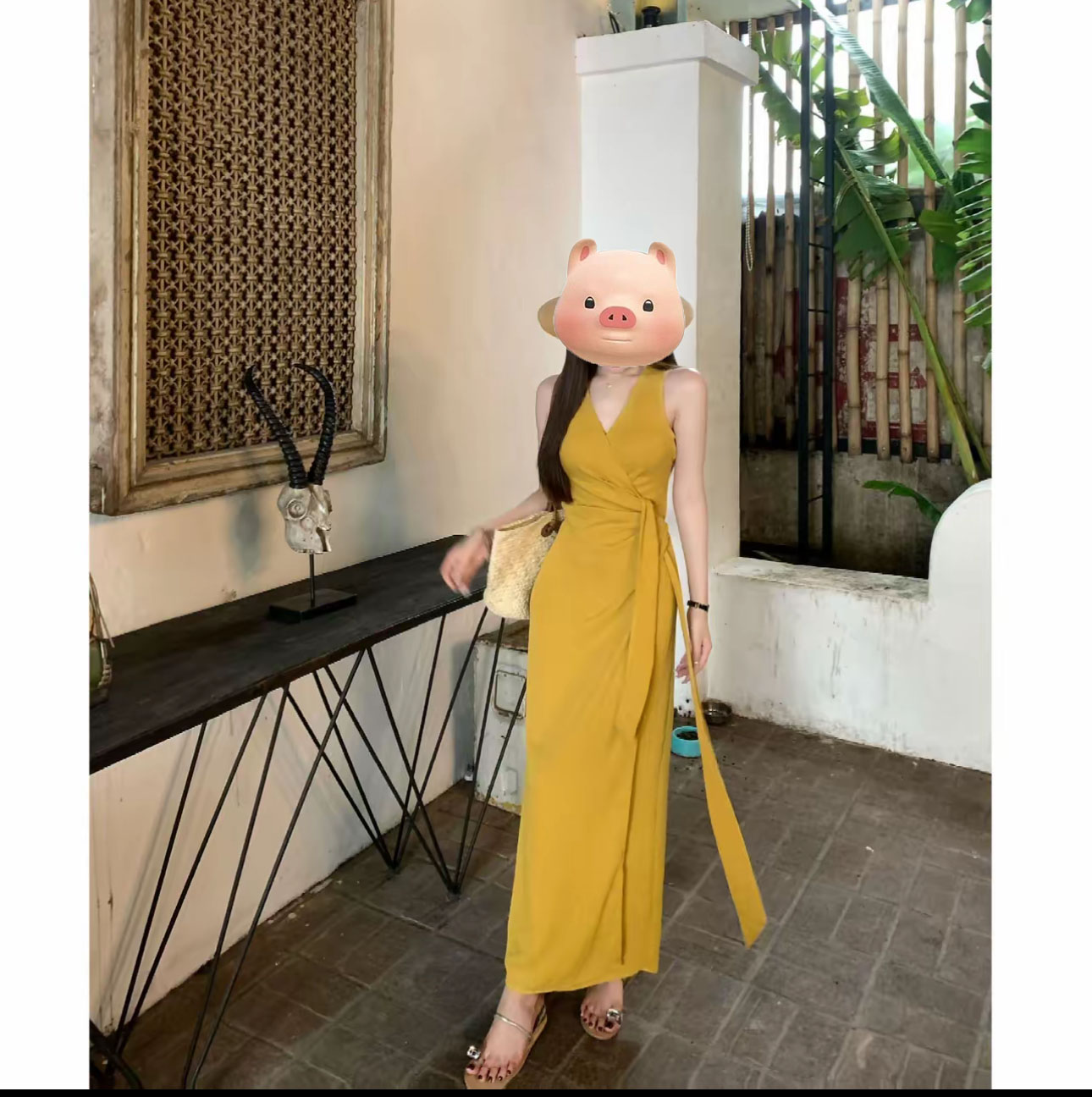 【心愿如樱】2025夏季新款韩系气质时尚V领系带无袖连衣裙显瘦3217#