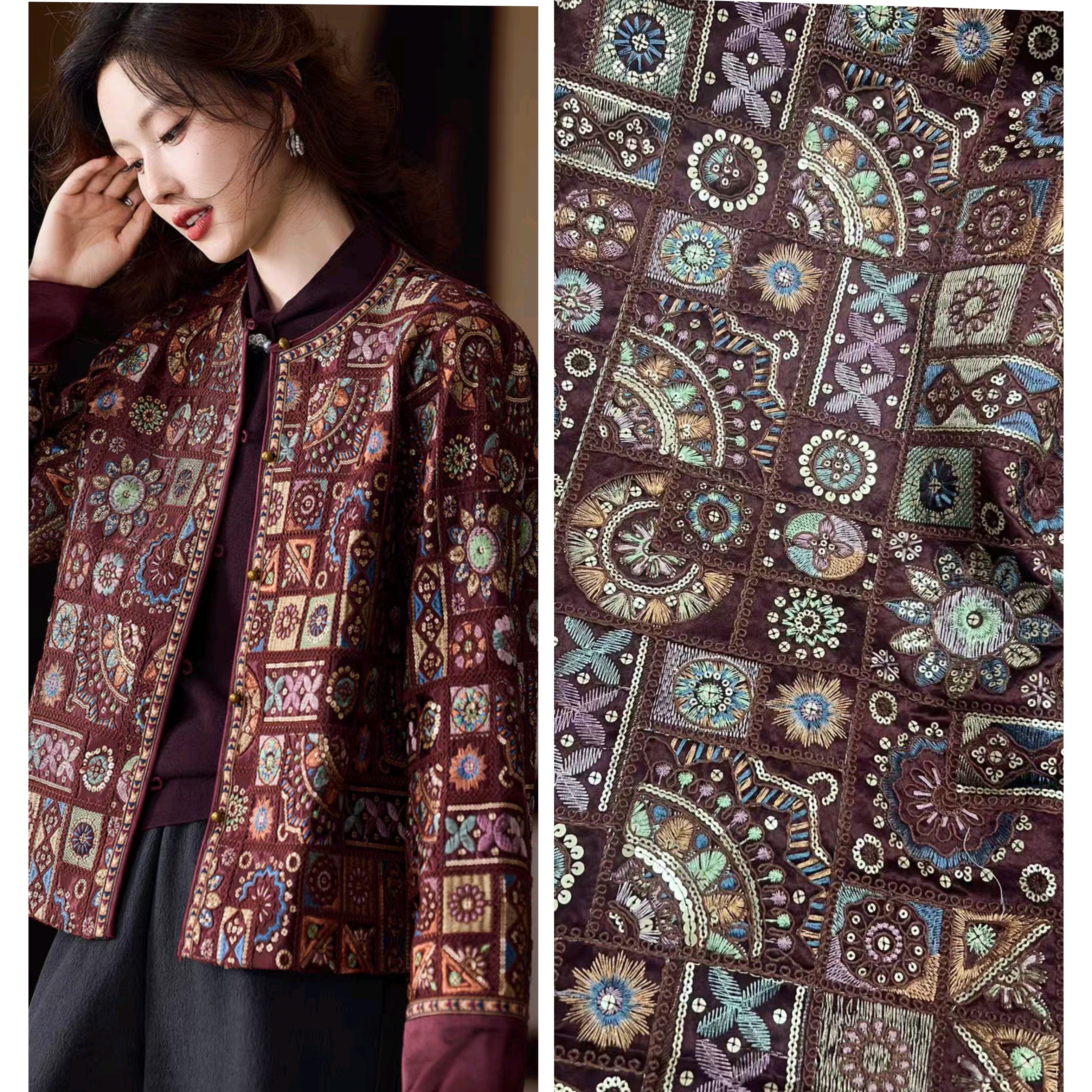 百分百全醋酸重工多彩亮片刺绣面料