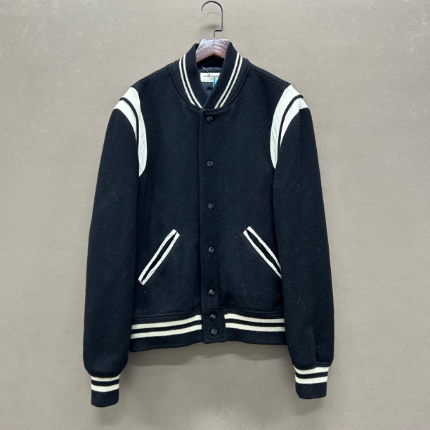 99新 YSL/圣罗兰 （pm）黑色拼皮棒球服外套 48码 ys000116