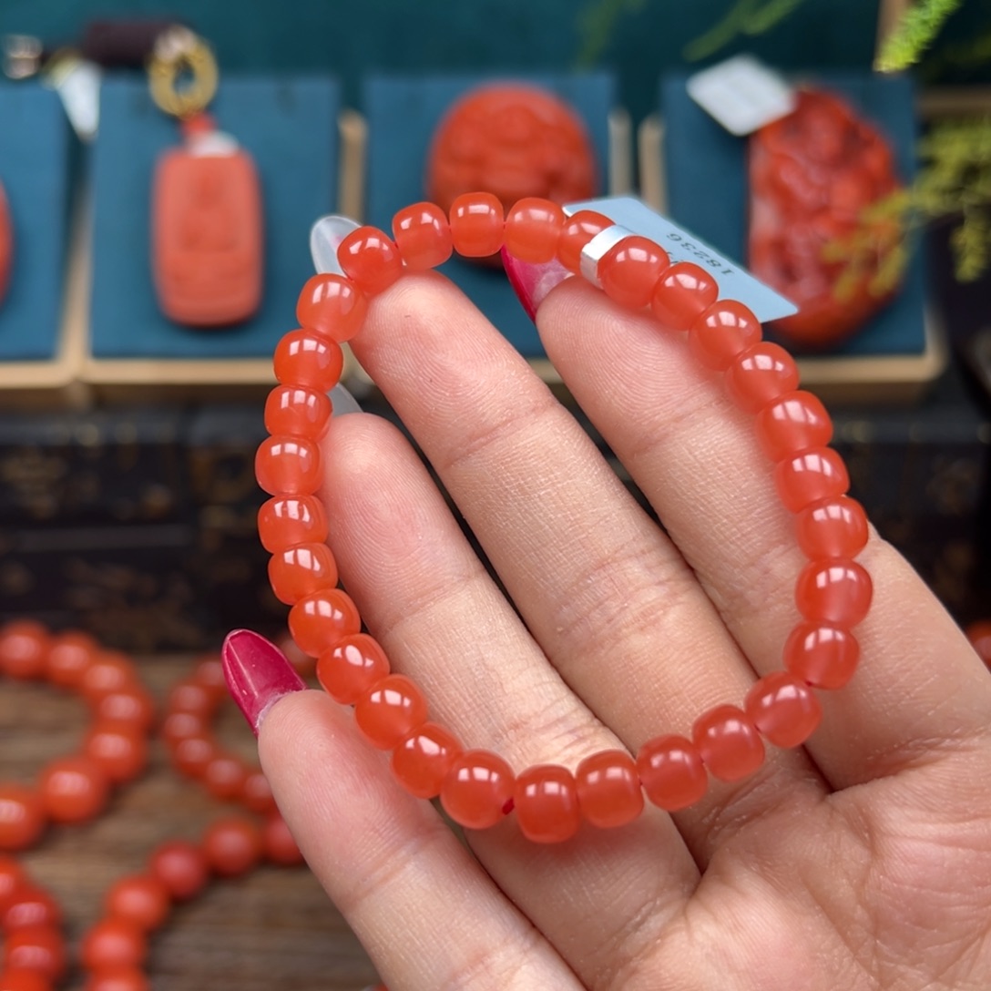 南红玛瑙未镶嵌手串保山樱桃红老型卡6mm+