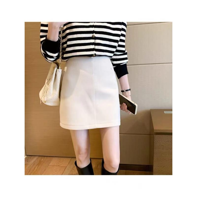 2021新】秋冬韩版气质高腰A字包臀裙显瘦百搭甜美毛呢半身裙时尚