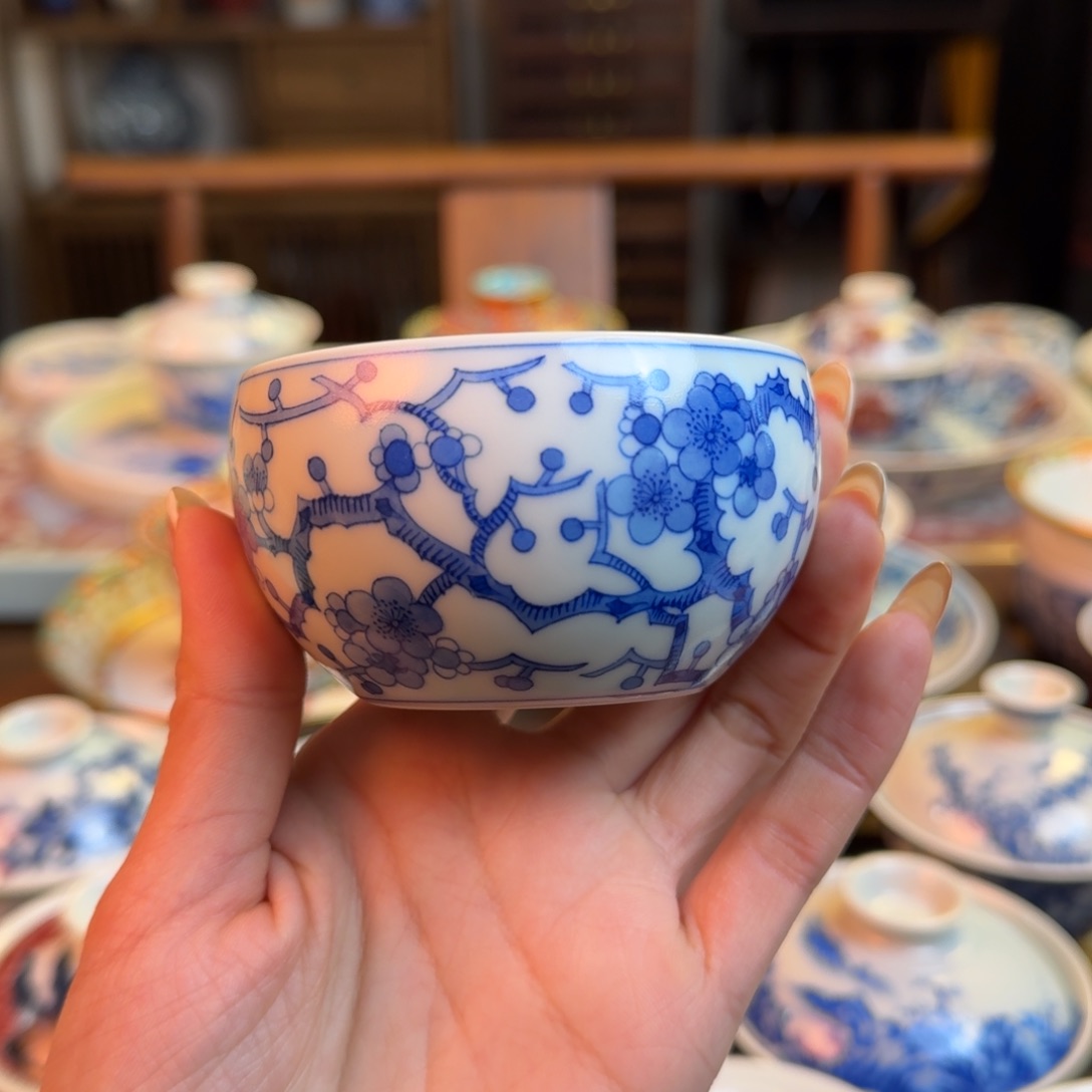 杯柴窑烧制梅花杯纯手绘福利