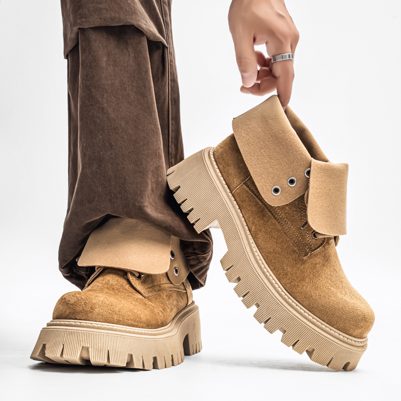 美式复古马丁靴硫磺石厚底增高短靴男款英伦风百搭通勤两穿大黄靴