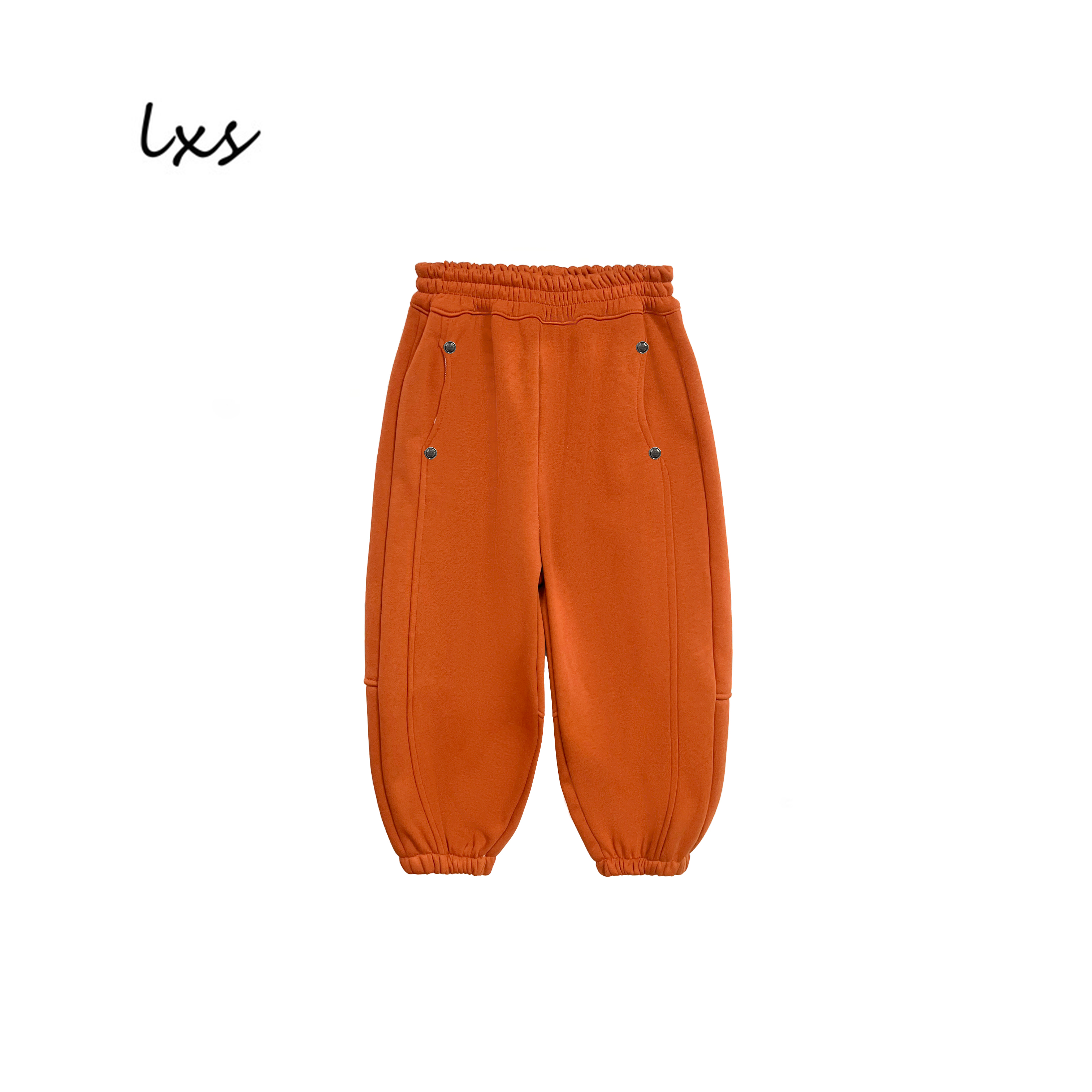 舅舅严选童装冬季儿童加绒休闲韩版时尚百搭休闲卫裤FK9008桔色