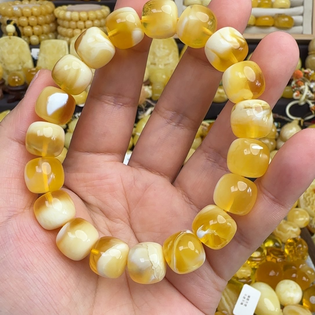未镶嵌蜜蜡手串天然俄料金瓷白妖花蜜蜡老型珠手串