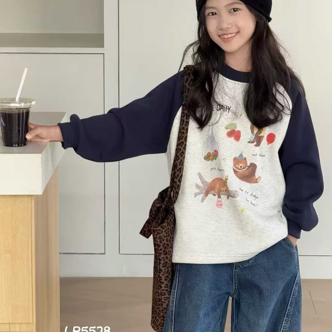 加绒女中大童插肩袖卫衣厚款宽松