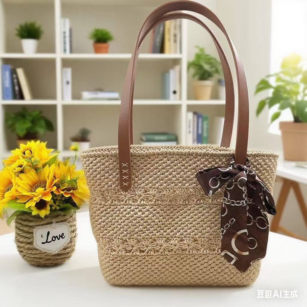 非成品四叶草大号托特菜篮子包材料包diy手工编织丝光棉麻线