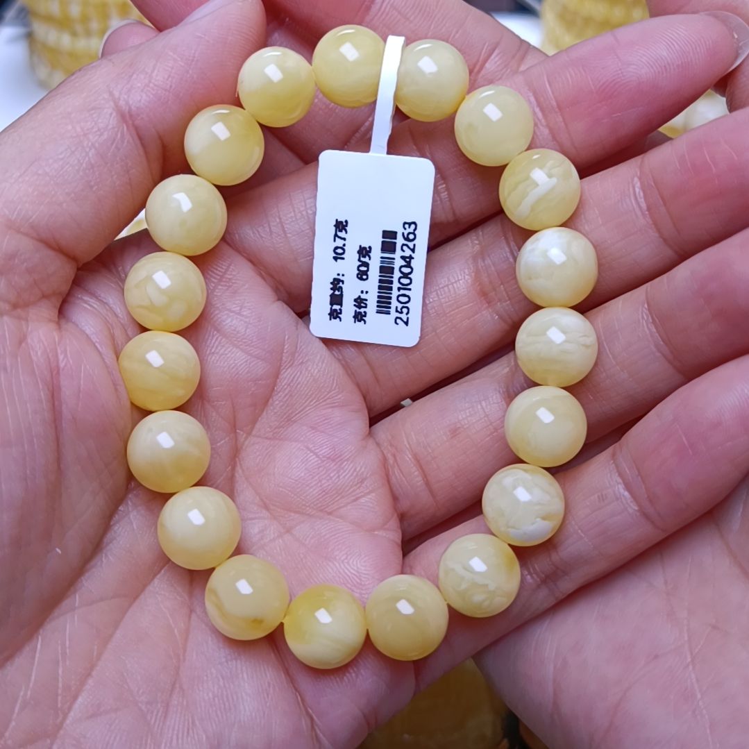 蜜蜡手串未镶嵌俄料蜜蜡奶豆手串