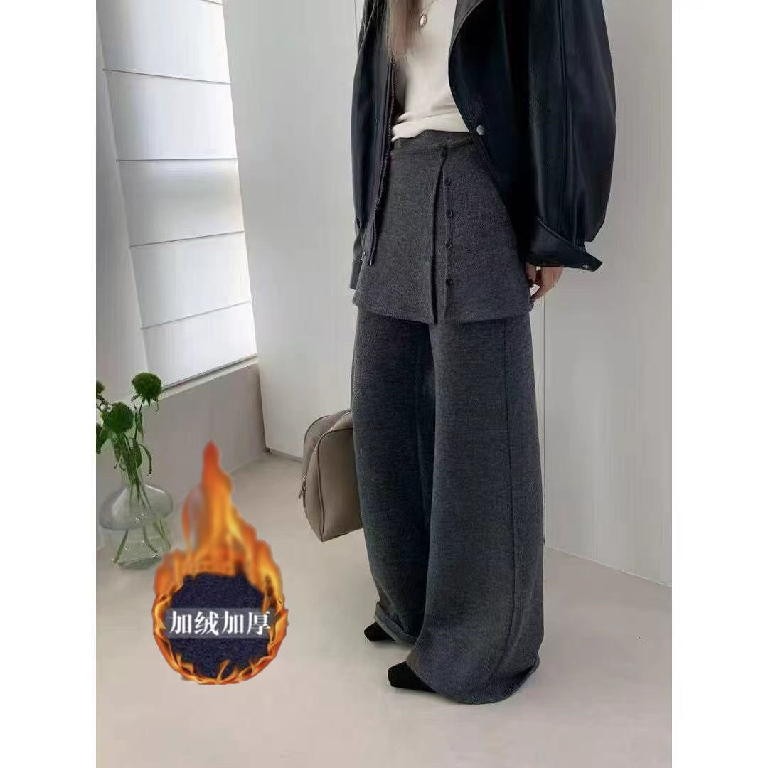 屁帘设计韩系微喇高腰休闲裤显瘦百搭加绒加厚松紧腰258066-1