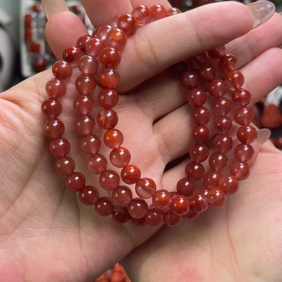 【闪购商品】未镶嵌7mm玫锦红手串任发其一南红玛瑙