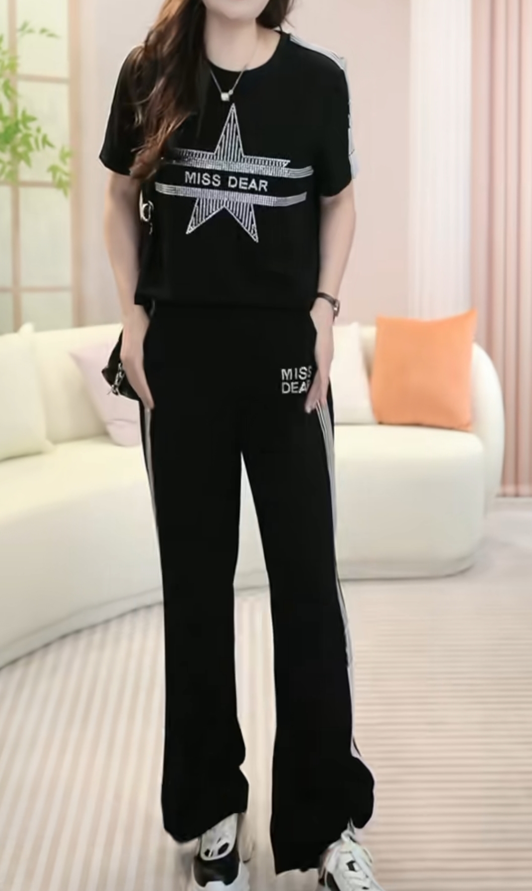 25336（24）夏季大码女装时尚减龄显瘦上衣阔腿裤套装