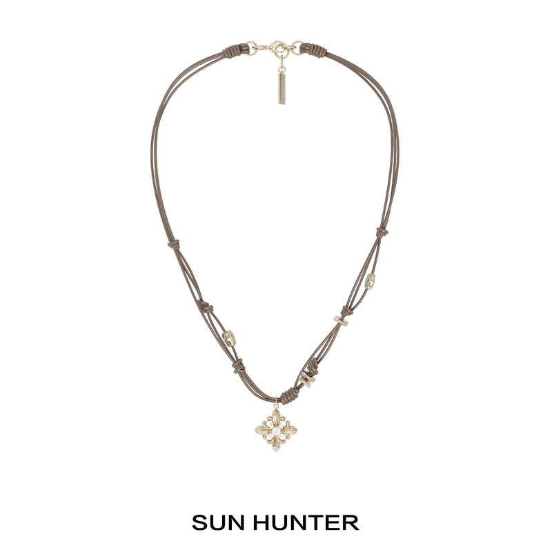 非金属棉绳项链 三横SUN HUNTER原创鸢尾花编织绳项链复古轻奢