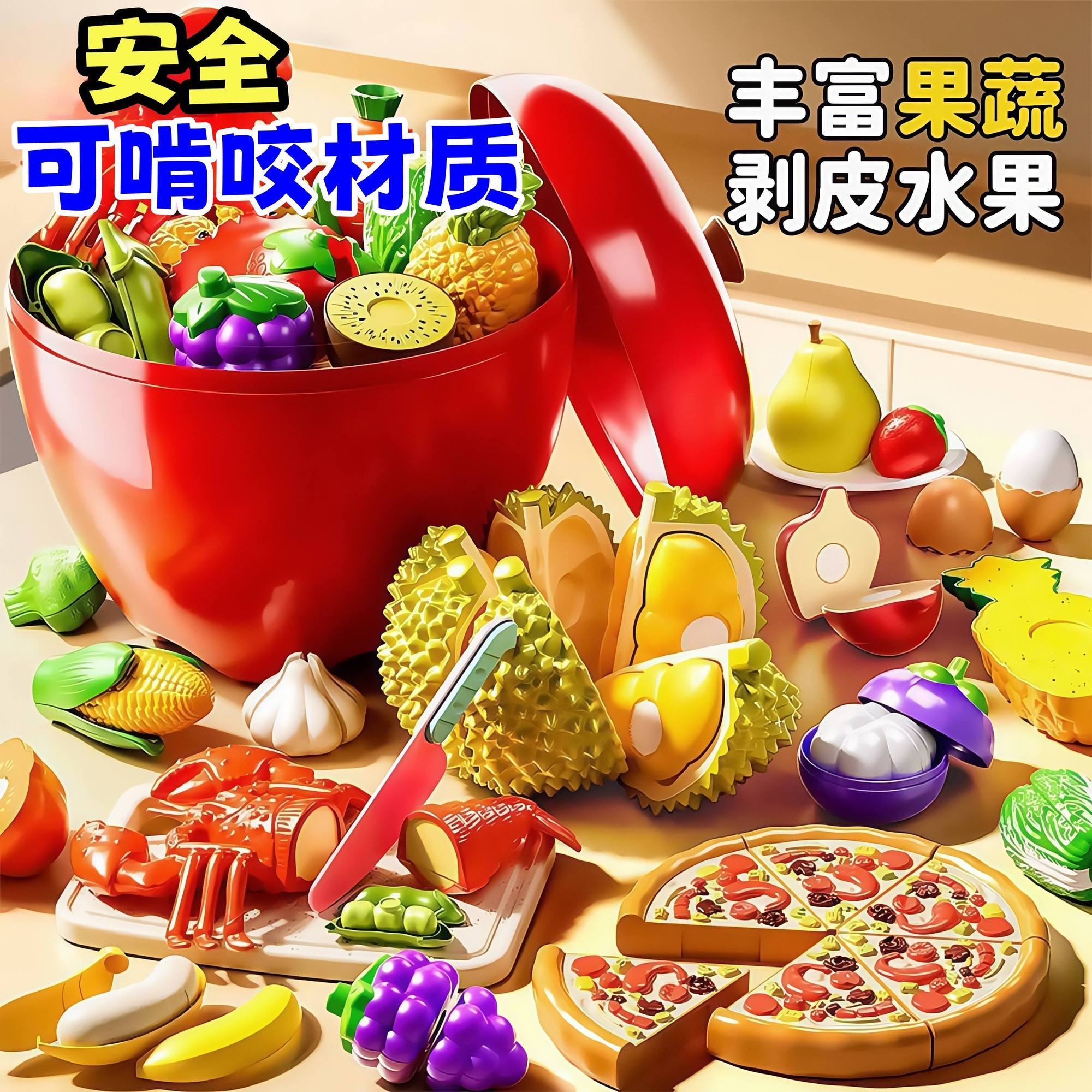 切切乐玩具仿真水果蔬菜可切可剥女孩过家家厨房玩具套装儿童礼物