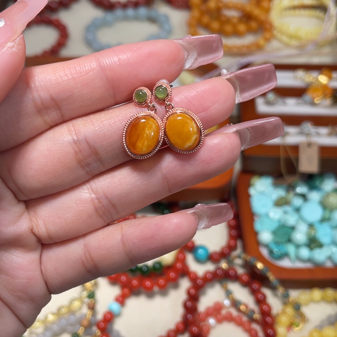 蜜蜡耳饰未镶嵌耳坠