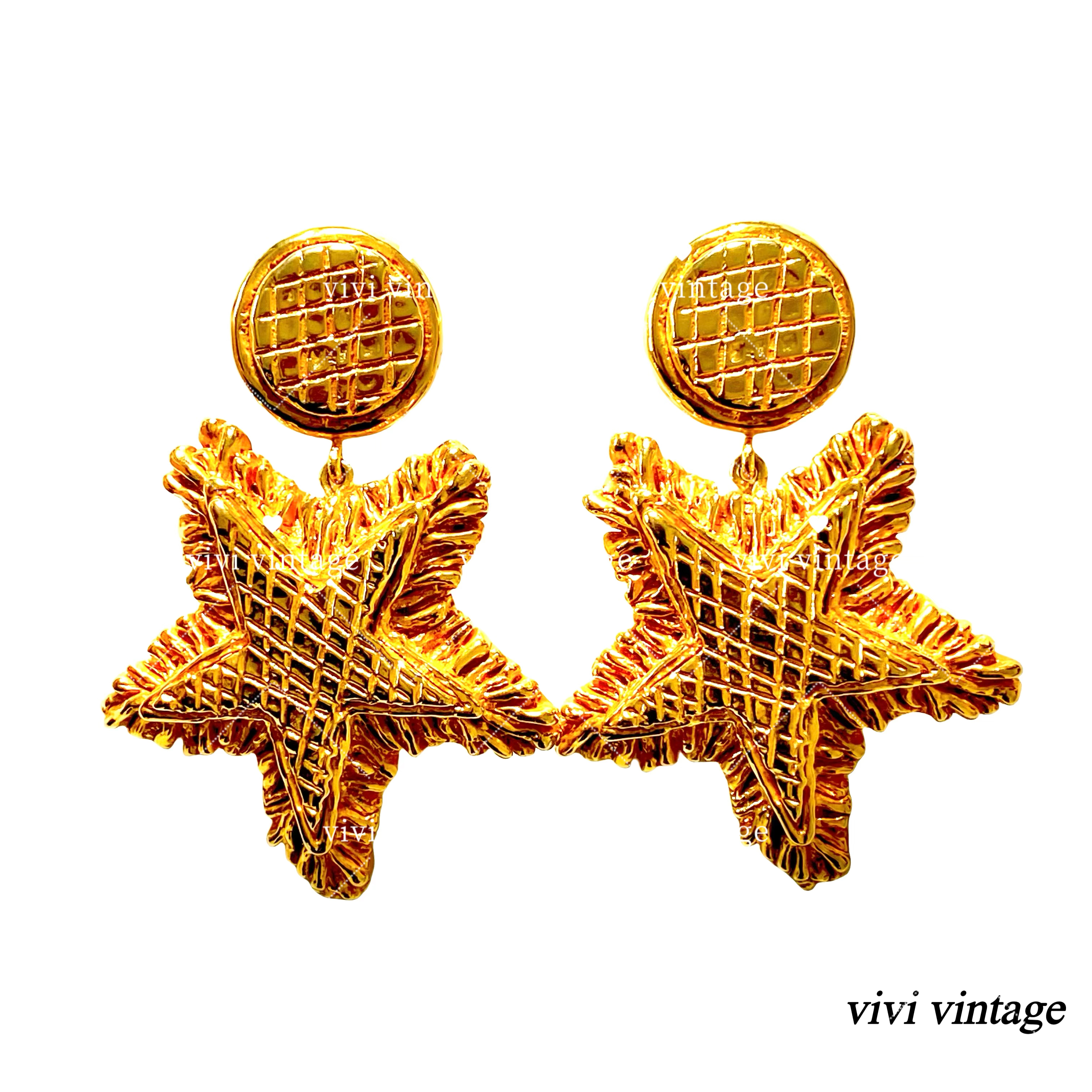 铜合金耳饰 vivi vintage正Lacroix拉夸金色海星扫肩耳夹