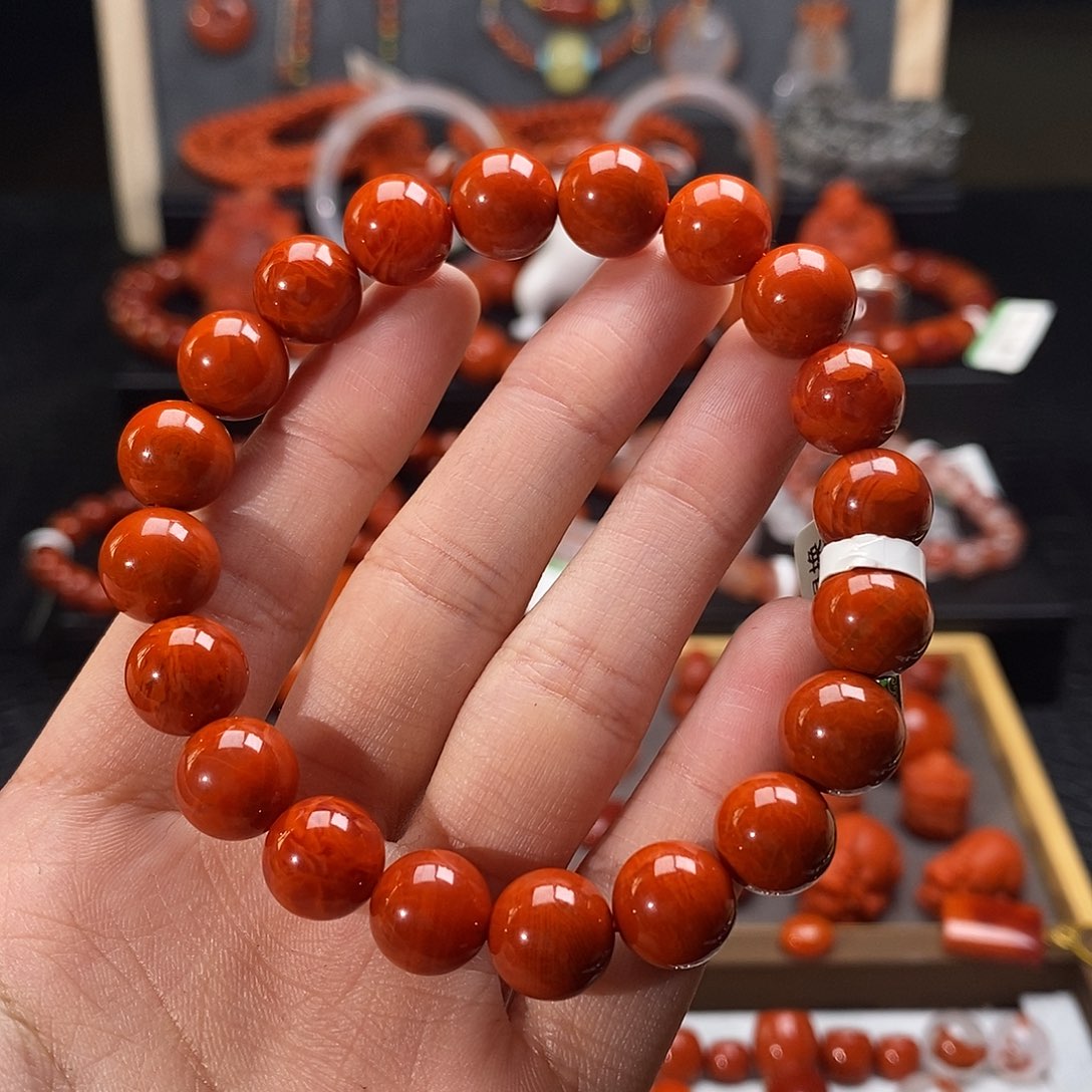 南红玛瑙未镶嵌四川凉山火焰纹手串10mm