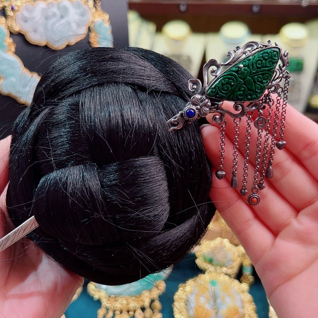 翡翠银S925镶嵌发簪发簪