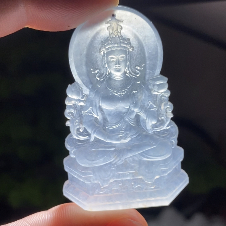 冰种起胶度母观音大尺寸气质之选