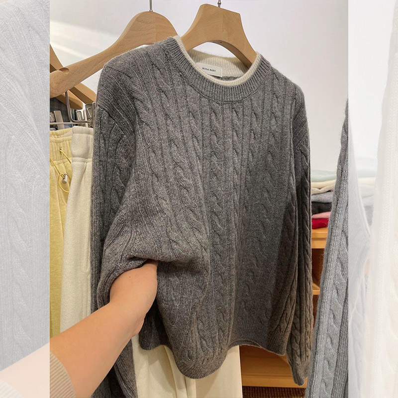 高级感灰色麻花毛衣女2025秋冬新款宽松慵懒风针织衫加厚打底上衣