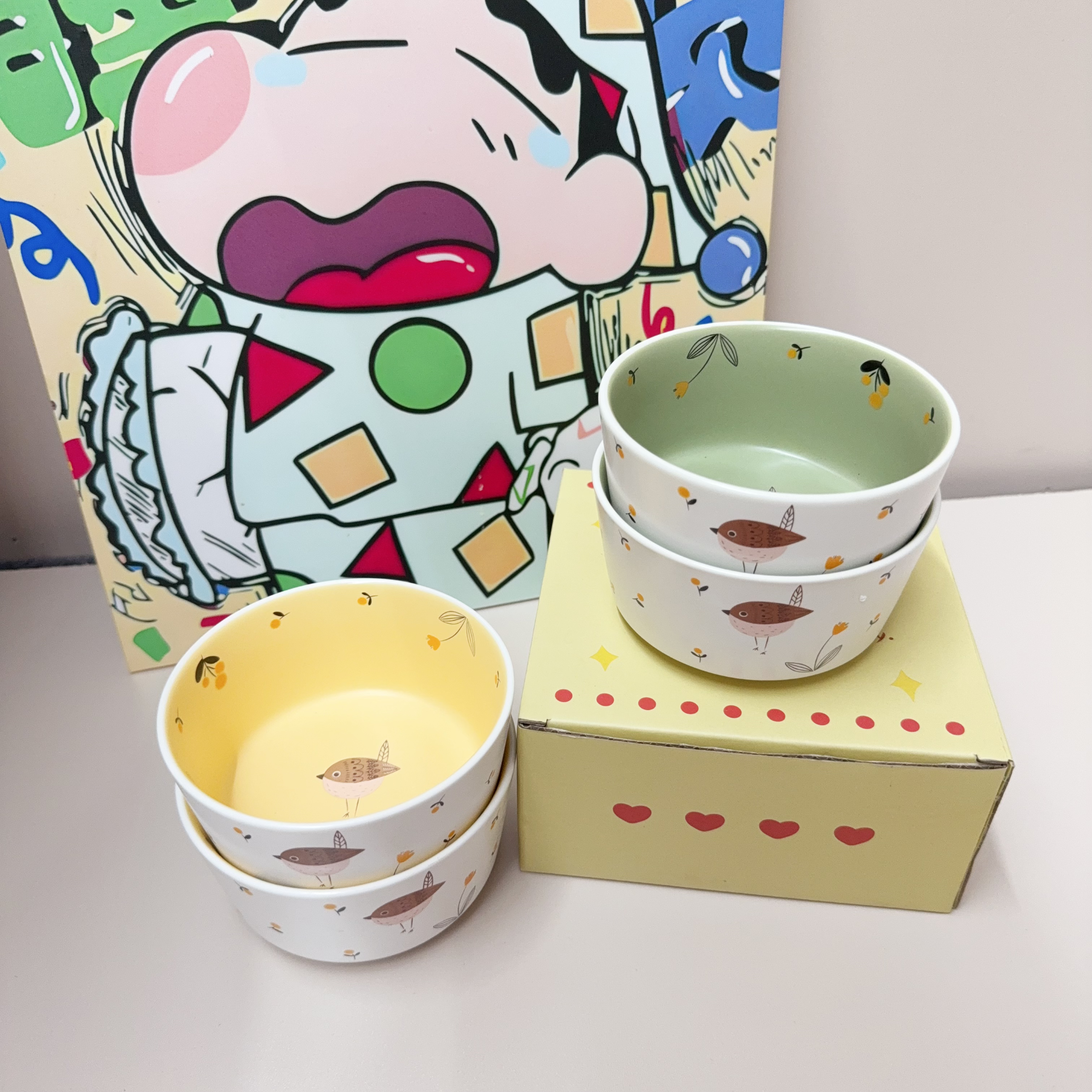 鸟语花香米饭碗家用吃饭碗餐具可爱清新ins风少女儿童高温陶瓷