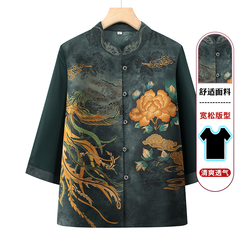 奶奶装时尚新中式夏装衬衫中老年人女士国风开衫妈妈衣服气质上衣