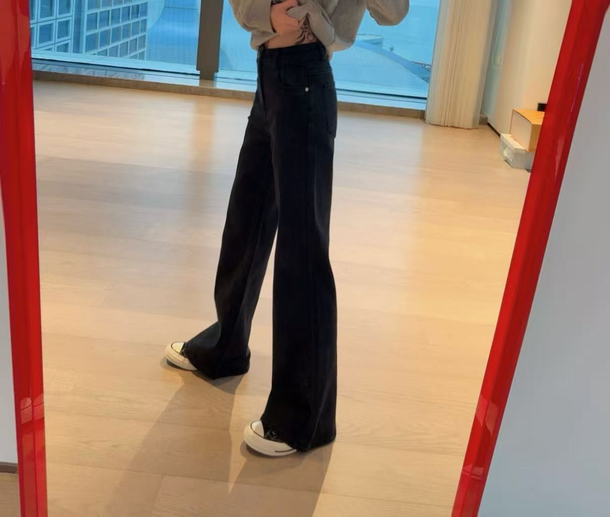 YS455 墨水蓝加绒微喇牛仔裤【机洗】