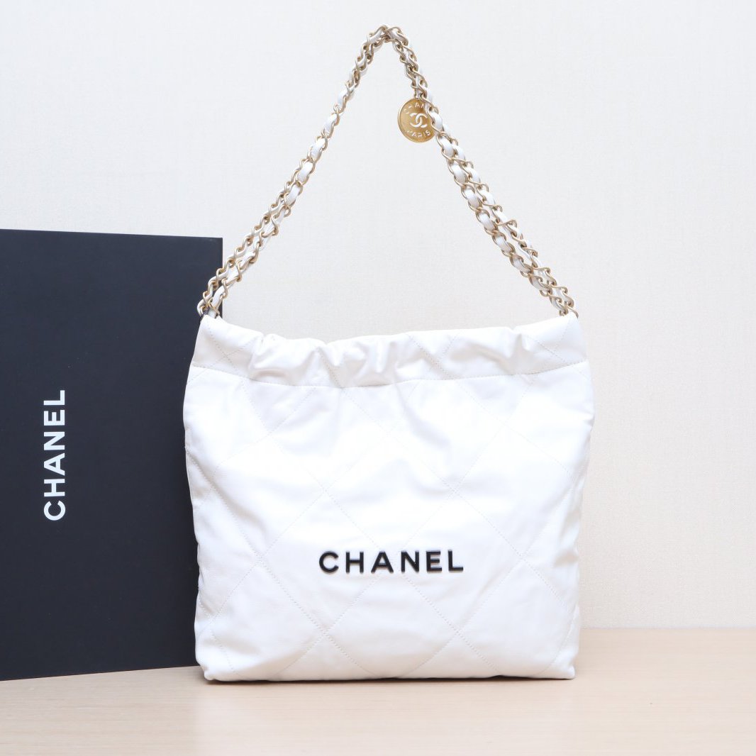 95新 Chanel/香奈儿 小花6珊 22BAG 托特包 小号 白色 芯片开