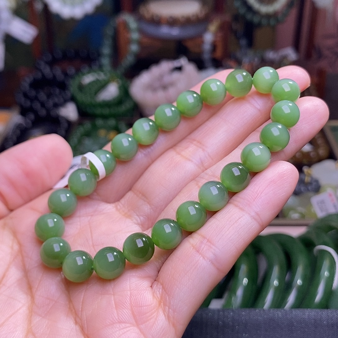 和田玉未镶嵌颈饰猫眼碧玉脂膏级手链约8MM