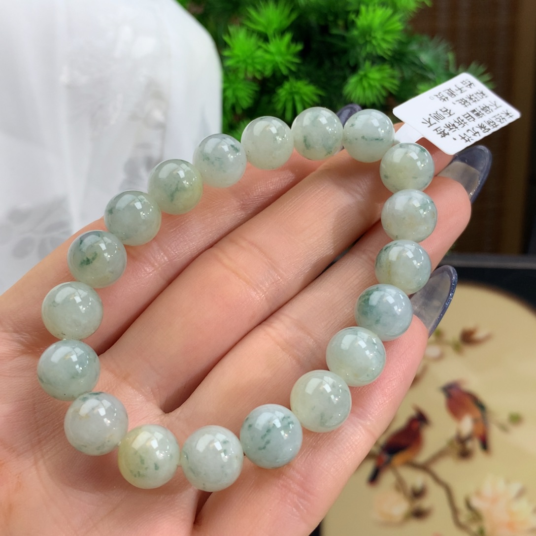 翡翠手链未镶嵌冰润黄加绿手链卡10m m