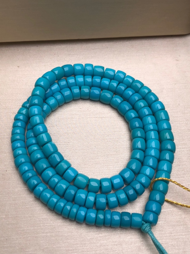 湖北十堰文鹏精品原矿绿松石直切多圈手串高瓷男女款手工无优化