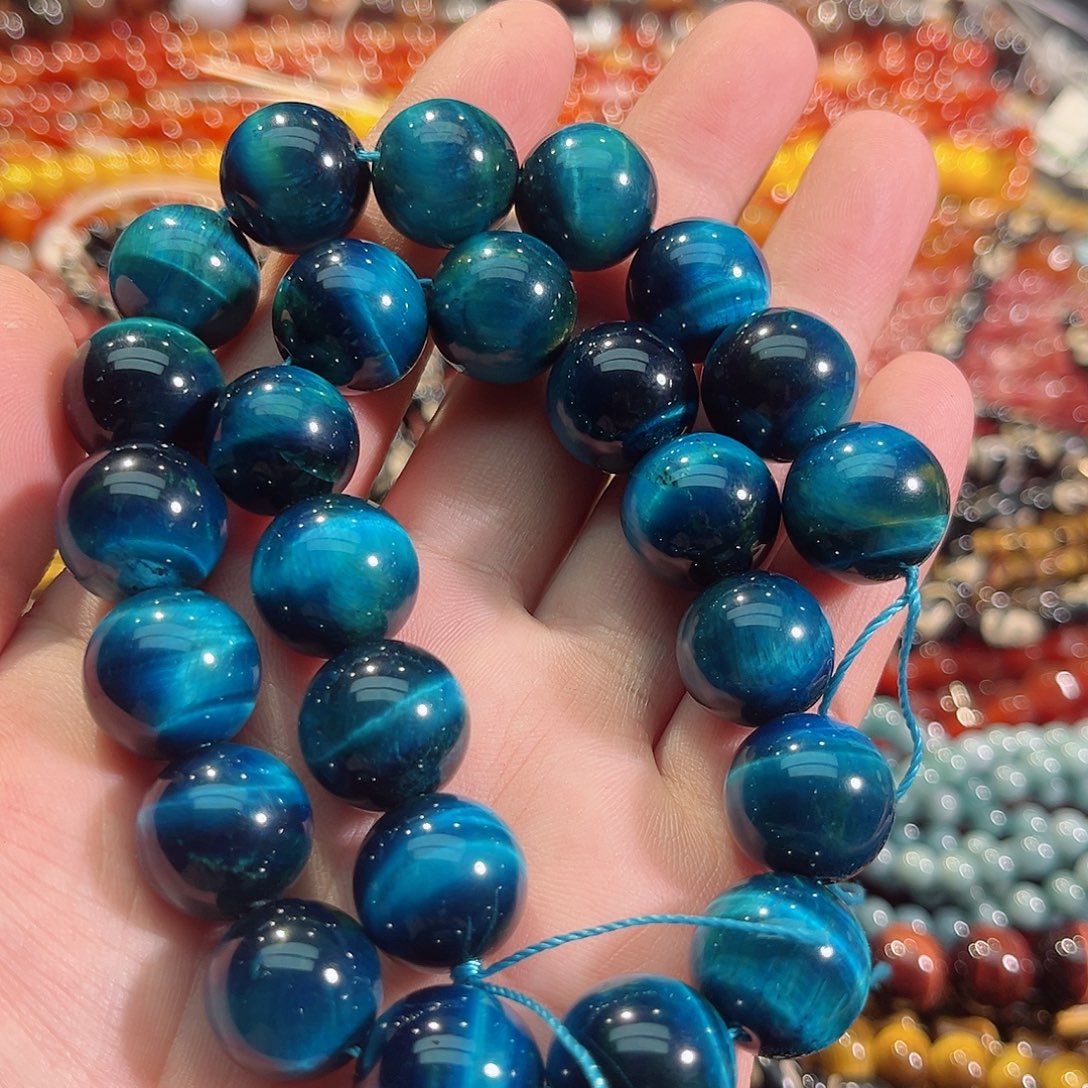 玛瑙/玉髓未镶嵌珠宝半成品A级蓝虎眼一条16mm