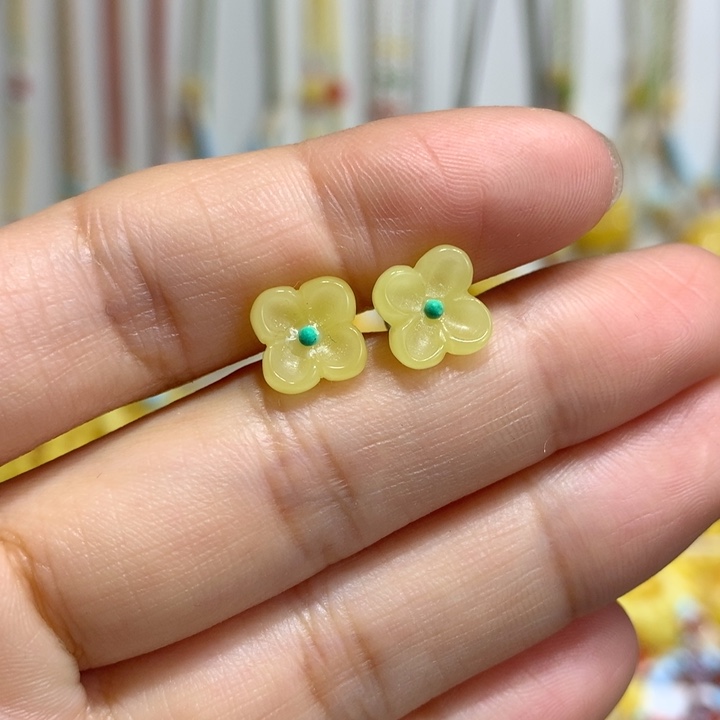 蜜蜡银S925镶嵌耳饰耳钉