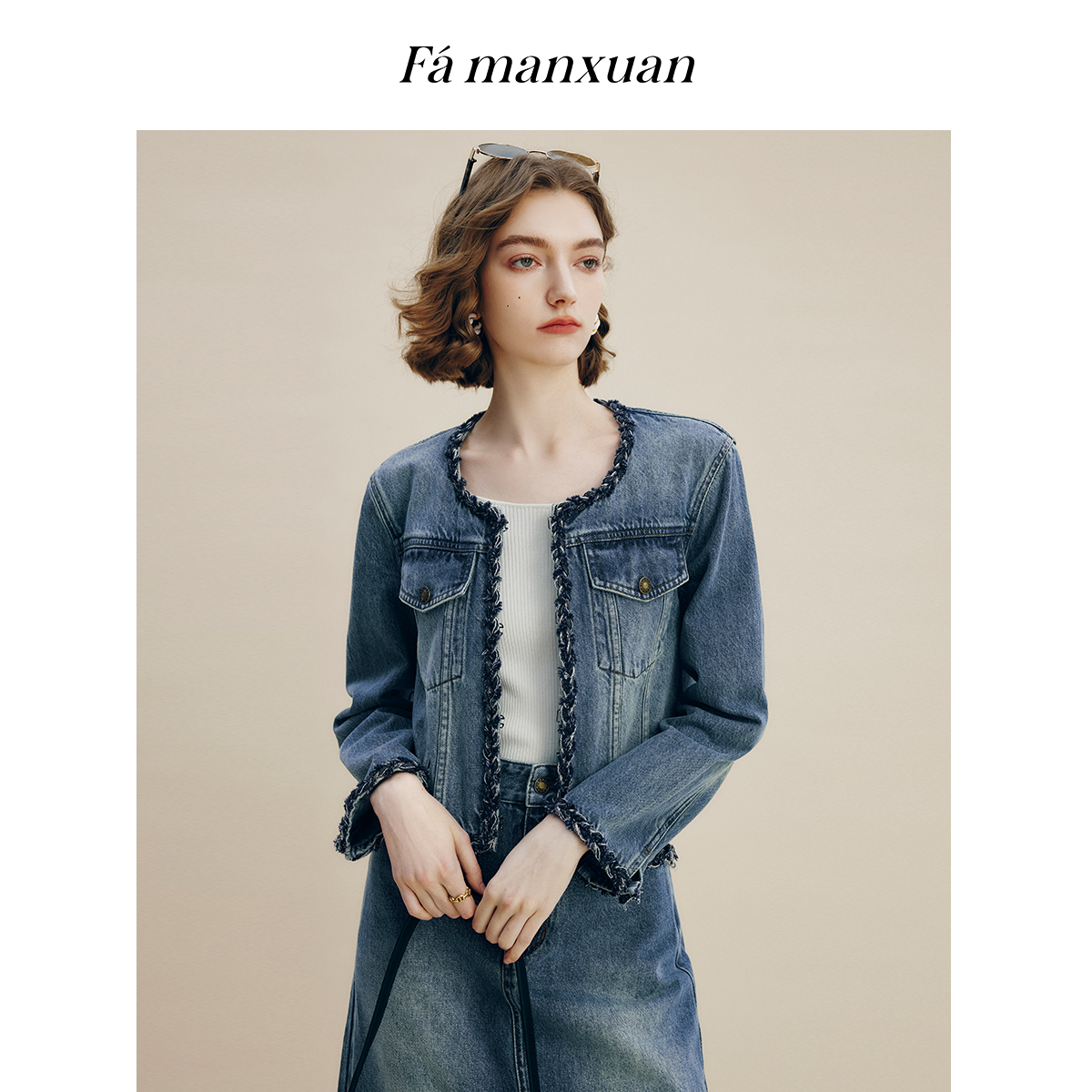 【芋总专属】法曼萱织带短款牛仔外套女秋上衣WT0654