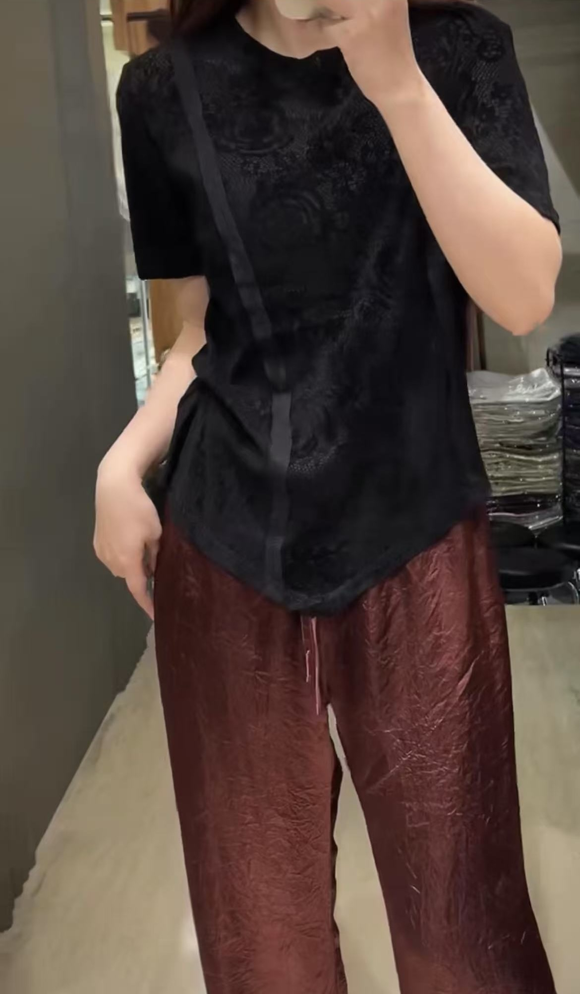 V家 欧货巨显瘦薄丝绒T恤