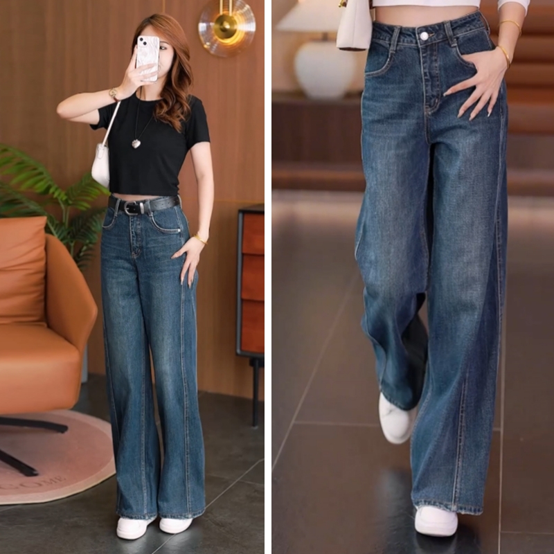 阔腿牛仔裤女春秋季2025新款时尚潮流高腰宽松显瘦复古牛仔裤