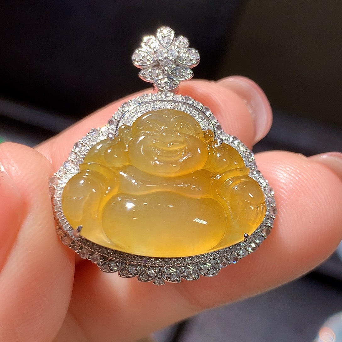 翡翠18K金镶嵌吊坠(不含链)