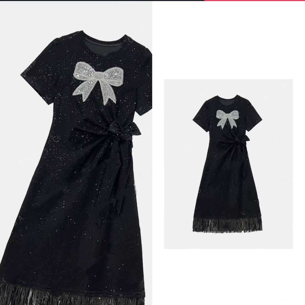 RR 夏季新款时尚亮片气质黑色短袖连衣裙JC-A2946