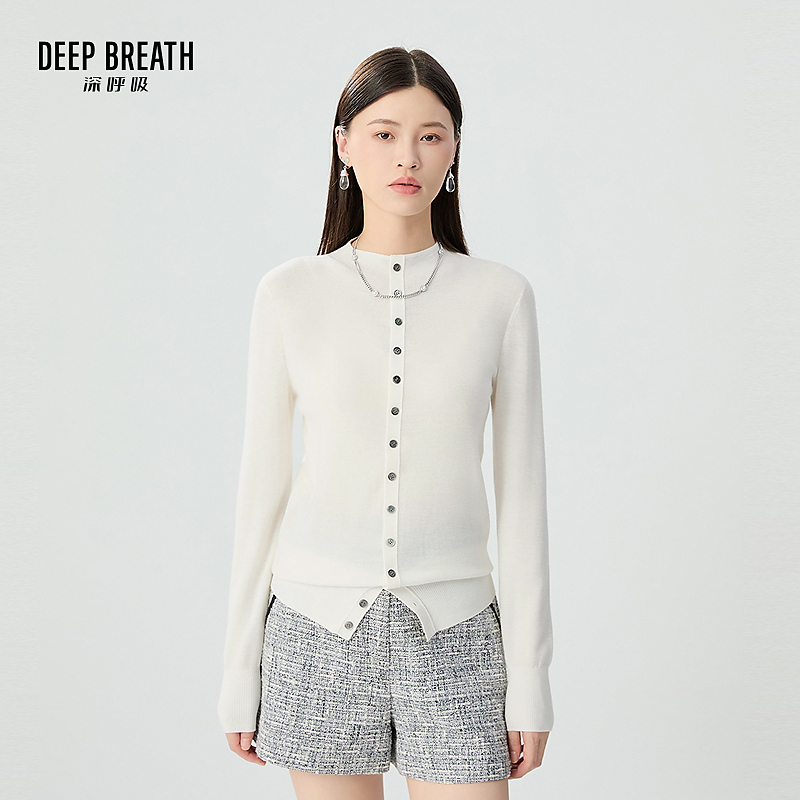 【可机洗】DEEP BREATH深呼吸女装新款小烟管领长袖羊毛开衫A401237