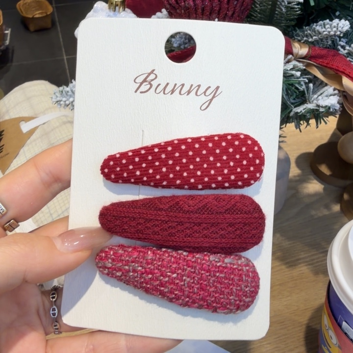 月***影红色三个一组发卡一套