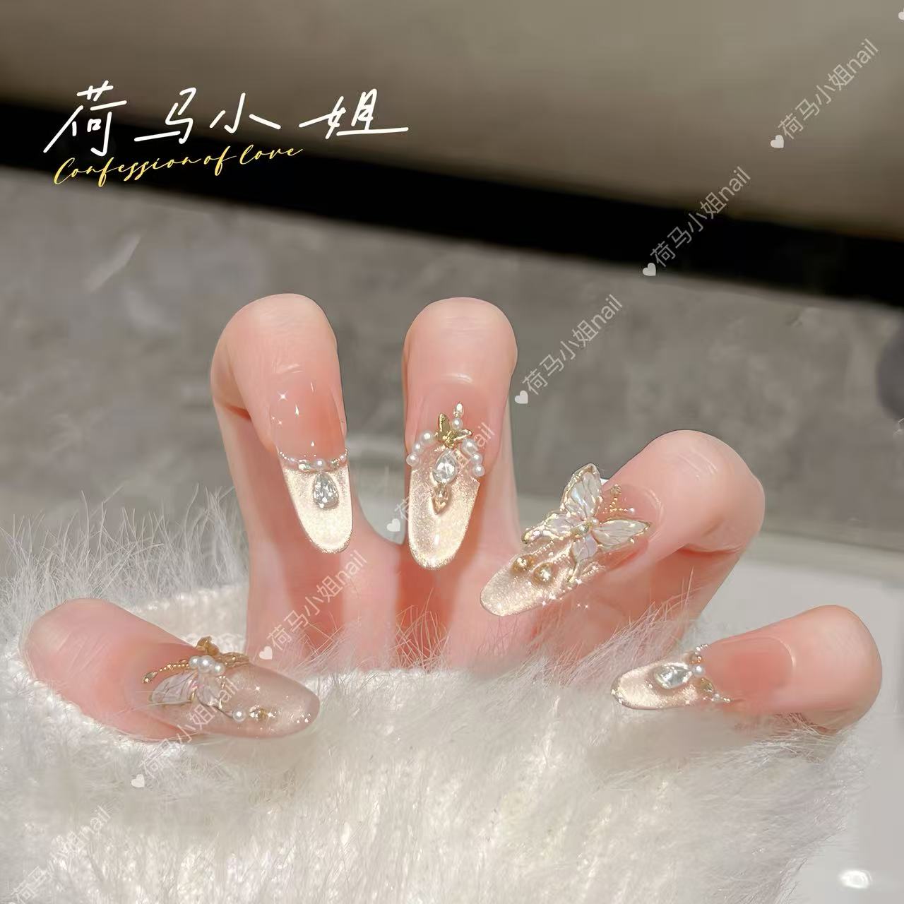 【天使之翼】轻奢显白纯手工穿戴甲冰透蝴蝶渐变时尚清新成品美甲